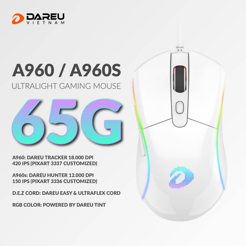 Chuột Gaming DAREU A960s ARTIC - ULTRALIGHT