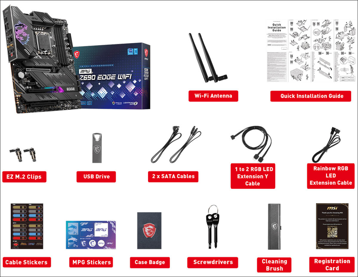 Những đồ vậtt nằm trong hộp Mainboard MSI MPG Z690 EDGE WIFI DDR5