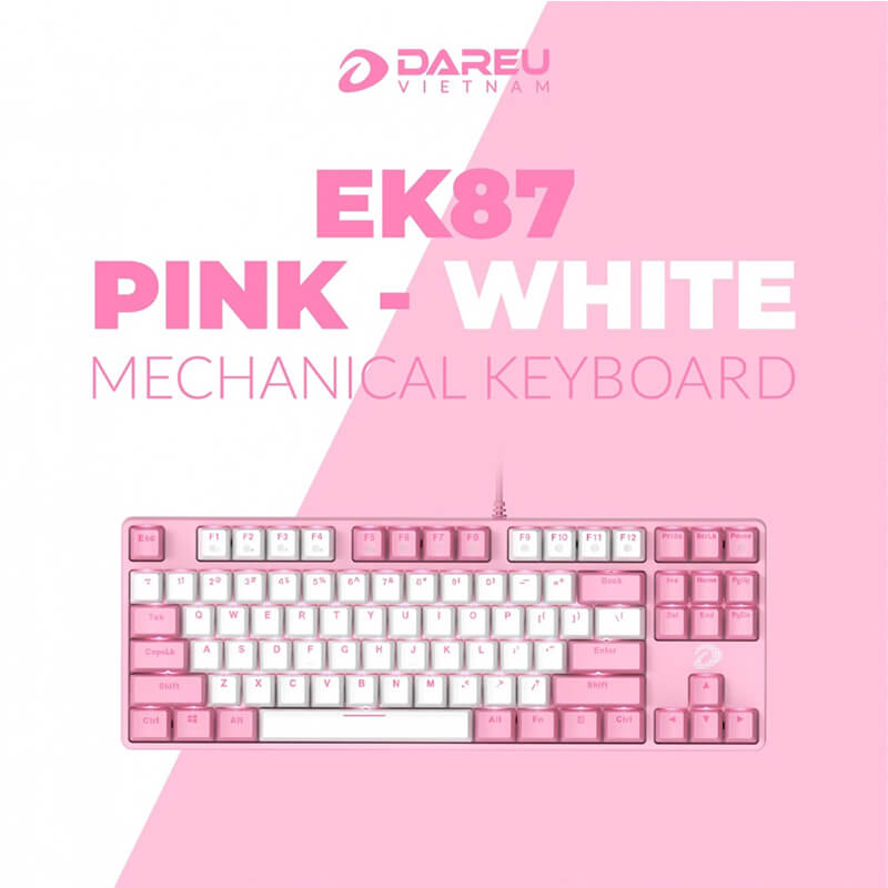 Bàn phím cơ Gaming DAREU EK87 PINK-WHITE