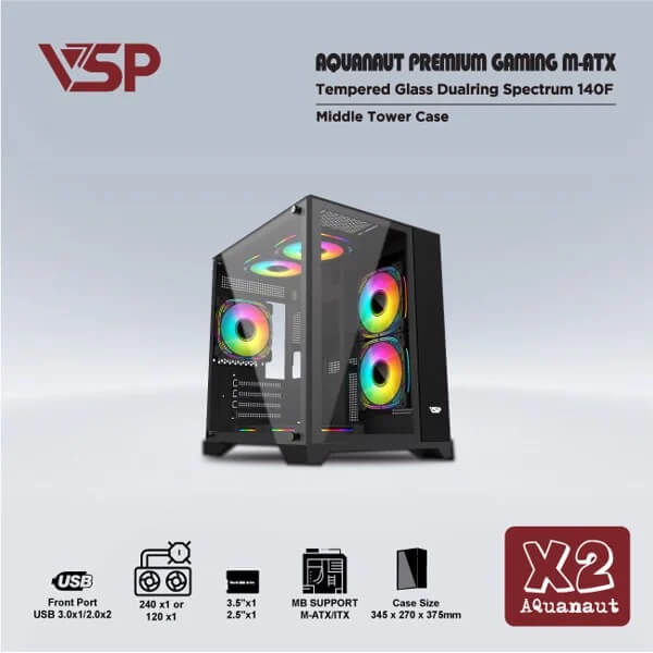 Case VSP X2 AQUANAUT PREMIUM GAMING M-ATX BLACK