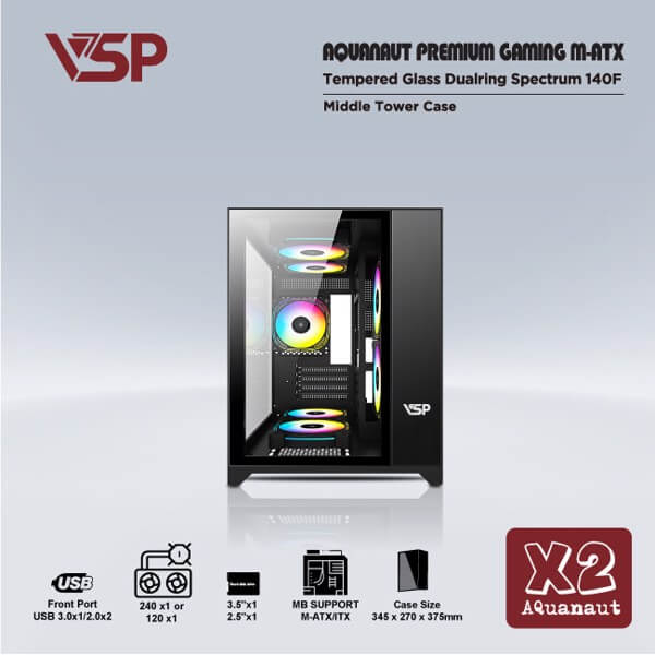 Case VSP X2 AQUANAUT PREMIUM GAMING M-ATX BLACK