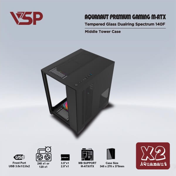 VSP X2 AQUANAUT PREMIUM GAMING M-ATX BLACK