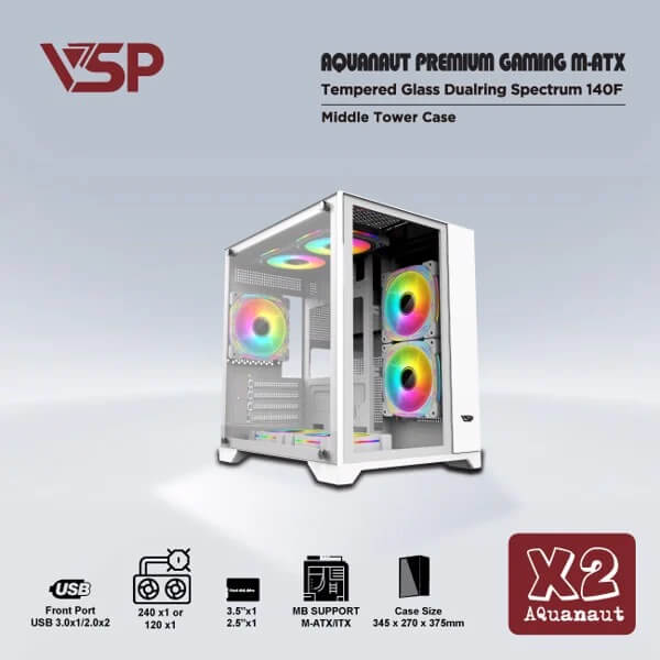 Case VSP X2 AQUANAUT PREMIUM GAMING M-ATX WHITE