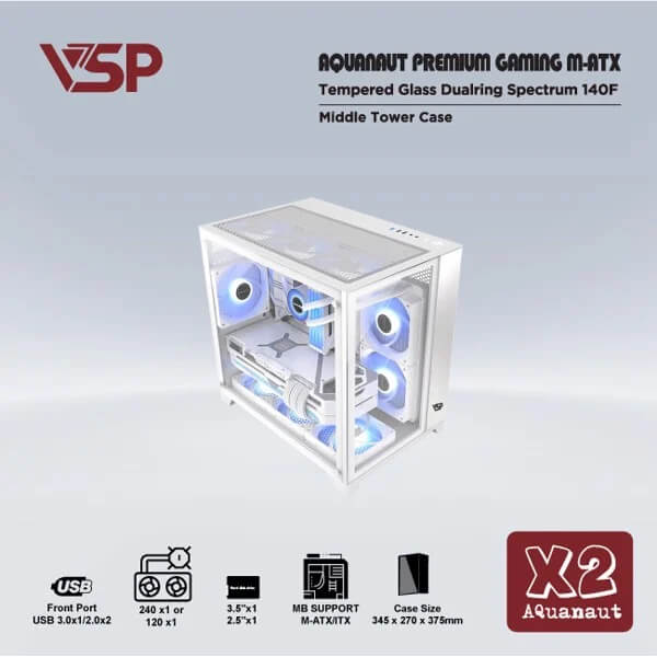 Case VSP X2 AQUANAUT PREMIUM GAMING M-ATX WHITE