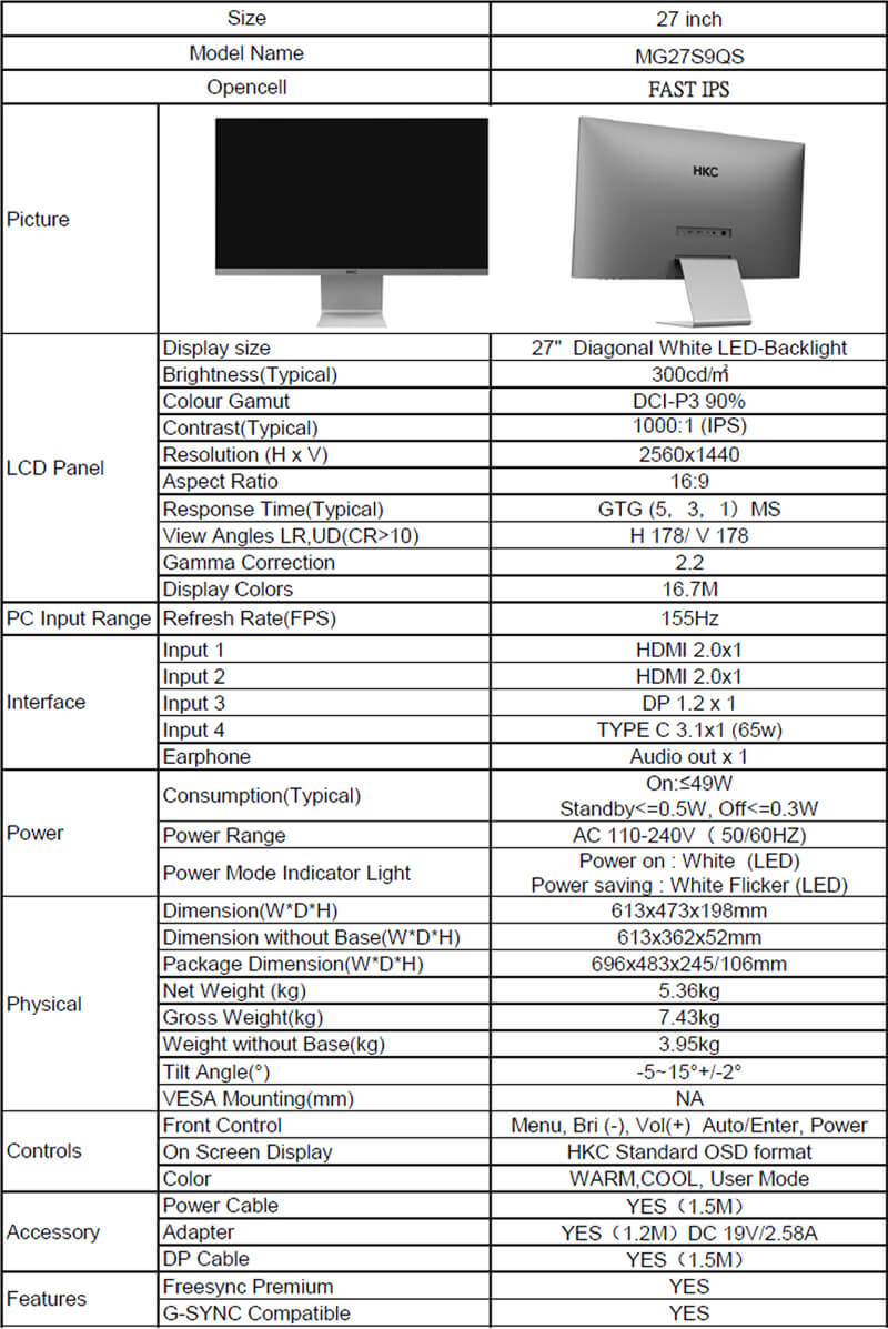 HKC MG27S9QS 